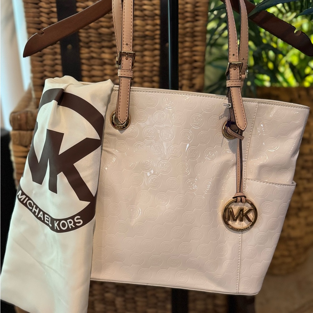 Michael Kors Cream Tote Bag with Gold Accents